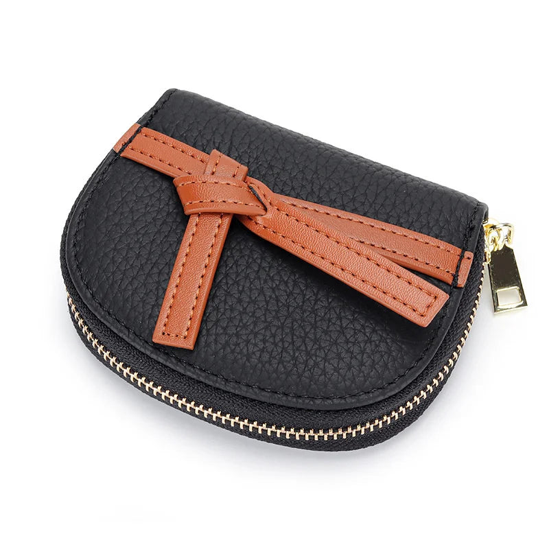 Leather Zipper Card Cover Contrast Card Slot Credit Card Change Wallet