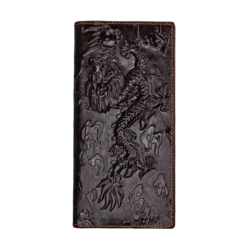 Dragon Embossed Leather Long Wallet with Photo Slots