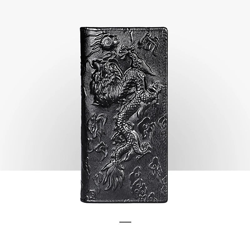 Dragon Embossed Leather Long Wallet with Photo Slots
