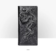 Dragon Embossed Leather Long Wallet with Photo Slots