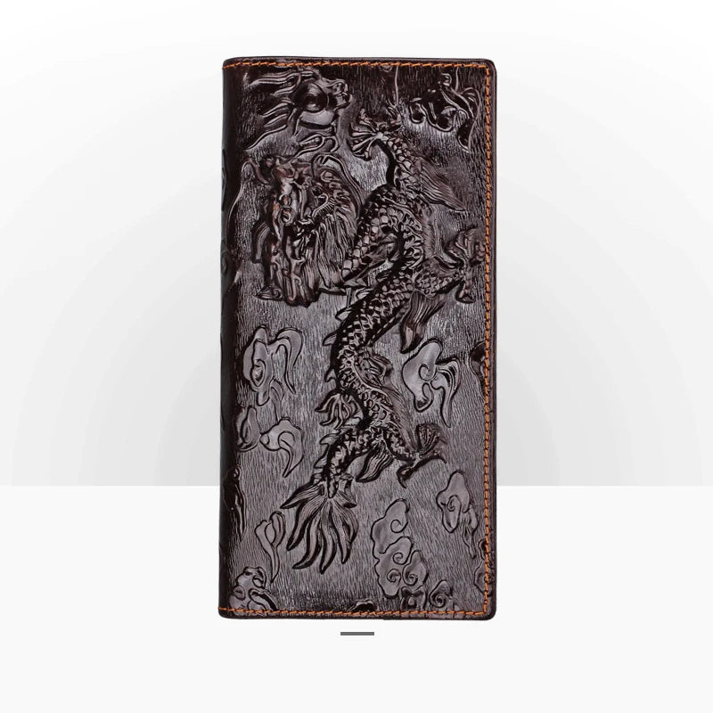 Dragon Embossed Leather Long Wallet with Photo Slots