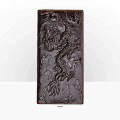 Dragon Embossed Leather Long Wallet with Photo Slots