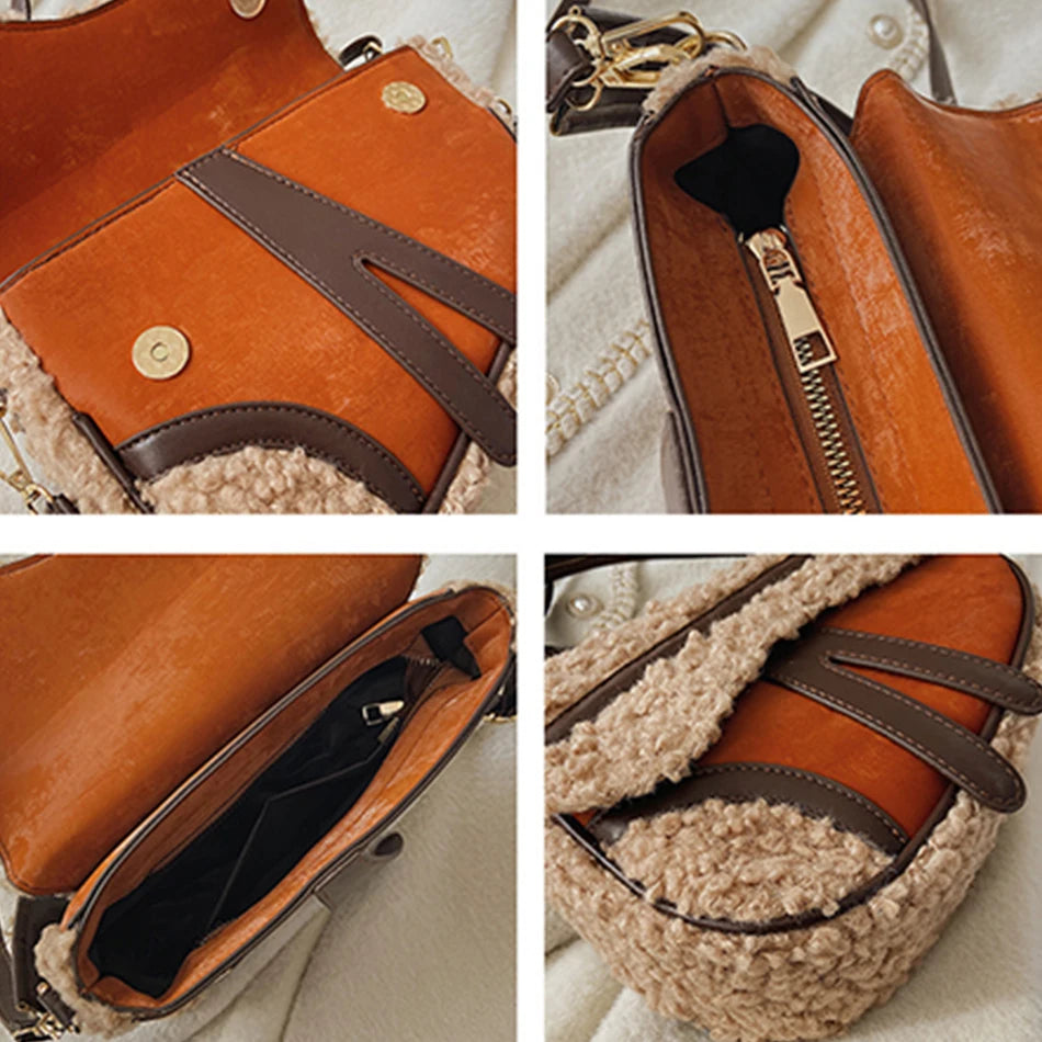 Fur Shoulder Bag Women Lambhair Messenger Bags Winter Handbags