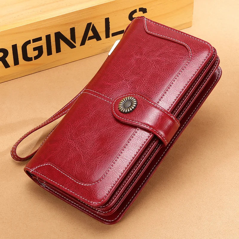 RFID Leather Lady's Purse Long Hand Bag Cow Leather Lady's Wallet