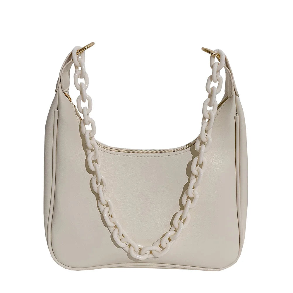 Leisure Women PU Leather Armpit Bag Chain Shoulder Small Crescent Shape
