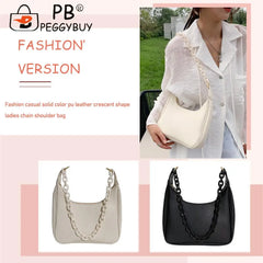 Leisure Women PU Leather Armpit Bag Chain Shoulder Small Crescent Shape