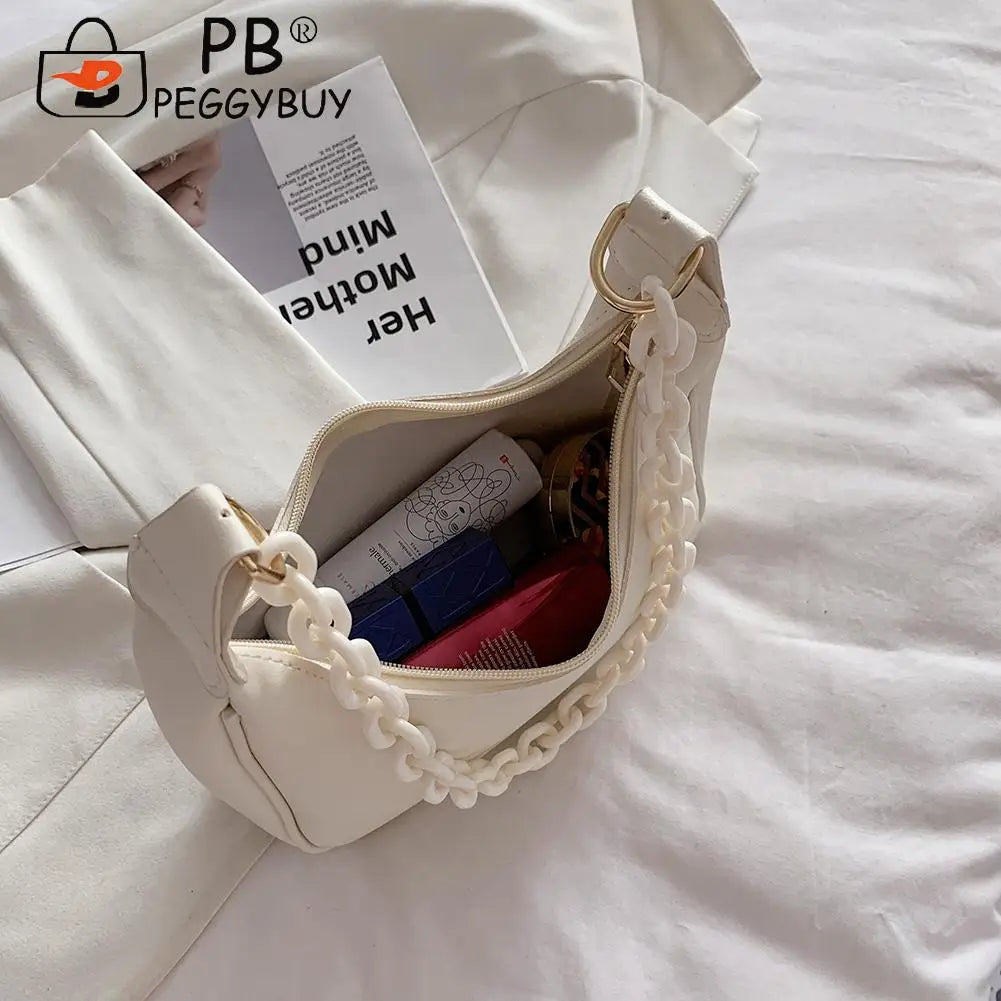 Leisure Women PU Leather Armpit Bag Chain Shoulder Small Crescent Shape