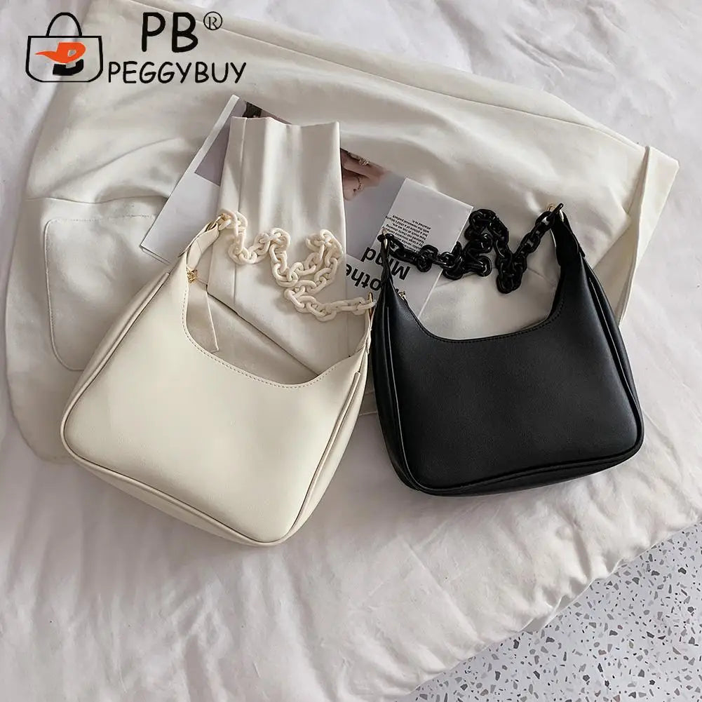 Leisure Women PU Leather Armpit Bag Chain Shoulder Small Crescent Shape