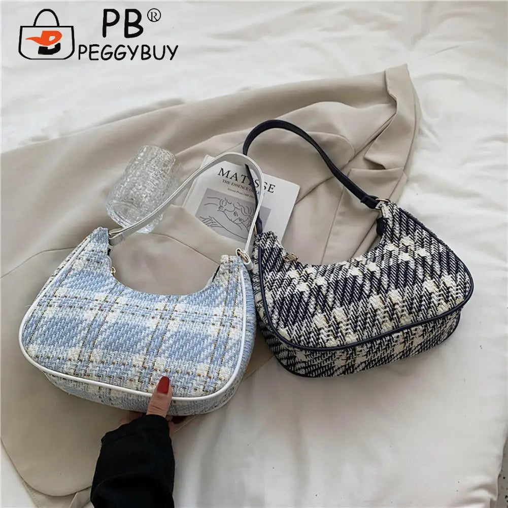 Women Plaid Messenger Bag Single Strap Canvas Shoulder Hobo Shopping Bag