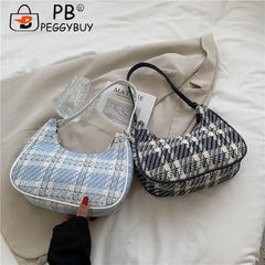 Women Plaid Messenger Bag Single Strap Canvas Shoulder Hobo Shopping Bag