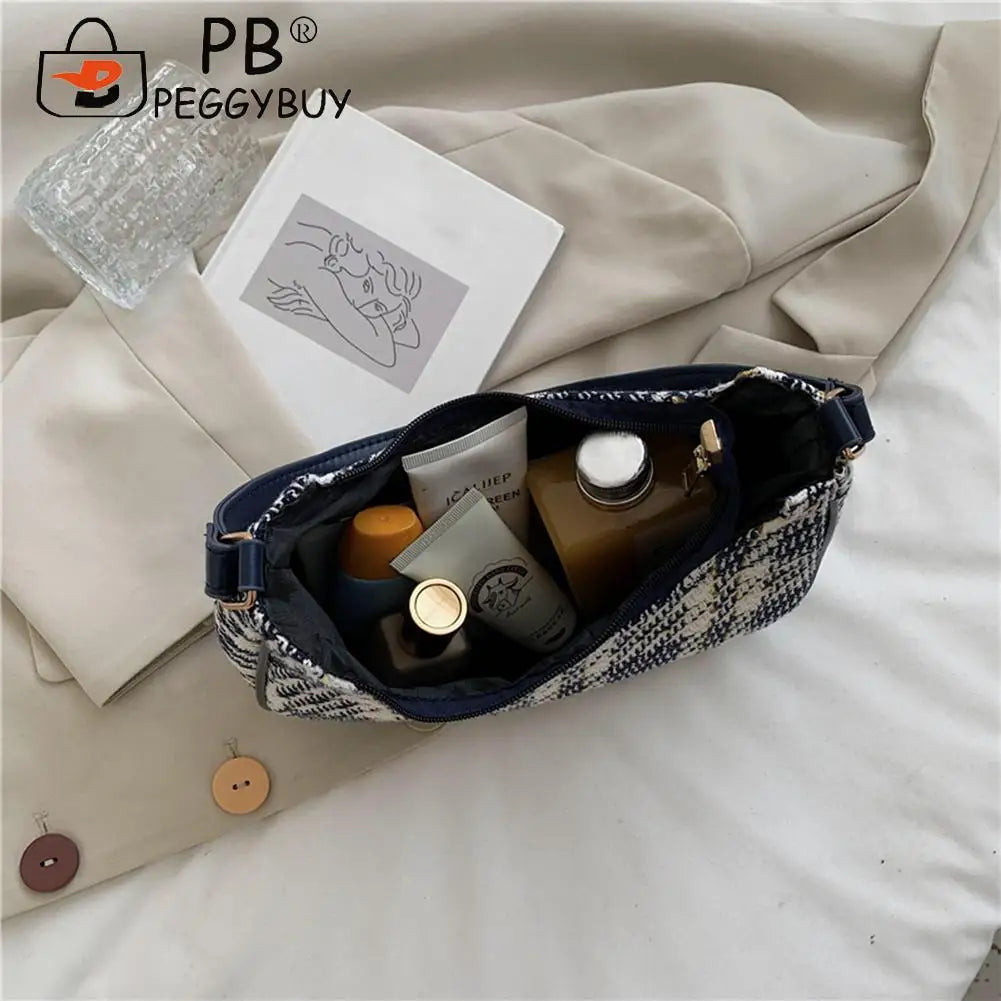 Women Plaid Messenger Bag Single Strap Canvas Shoulder Hobo Shopping Bag
