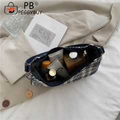 Women Plaid Messenger Bag Single Strap Canvas Shoulder Hobo Shopping Bag