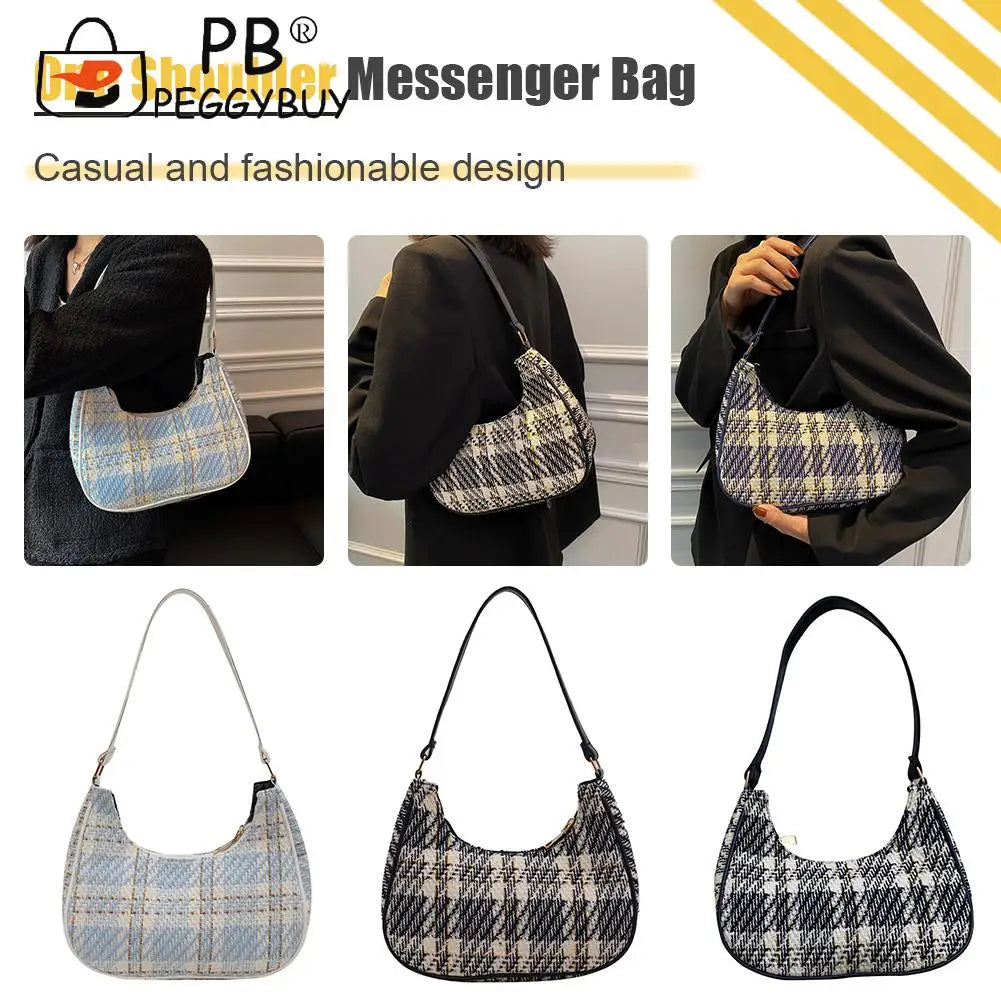 Women Plaid Messenger Bag Single Strap Canvas Shoulder Hobo Shopping Bag