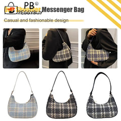 Women Plaid Messenger Bag Single Strap Canvas Shoulder Hobo Shopping Bag