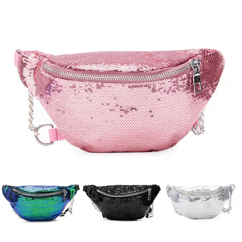 Women Sequin Fanny Pack Waist Bag Glitter Bum Belt Bags Waist Packs