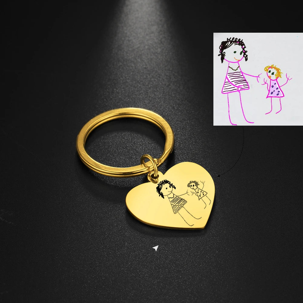 Child Art Keychain Personalized Kids Drawing Key Chain