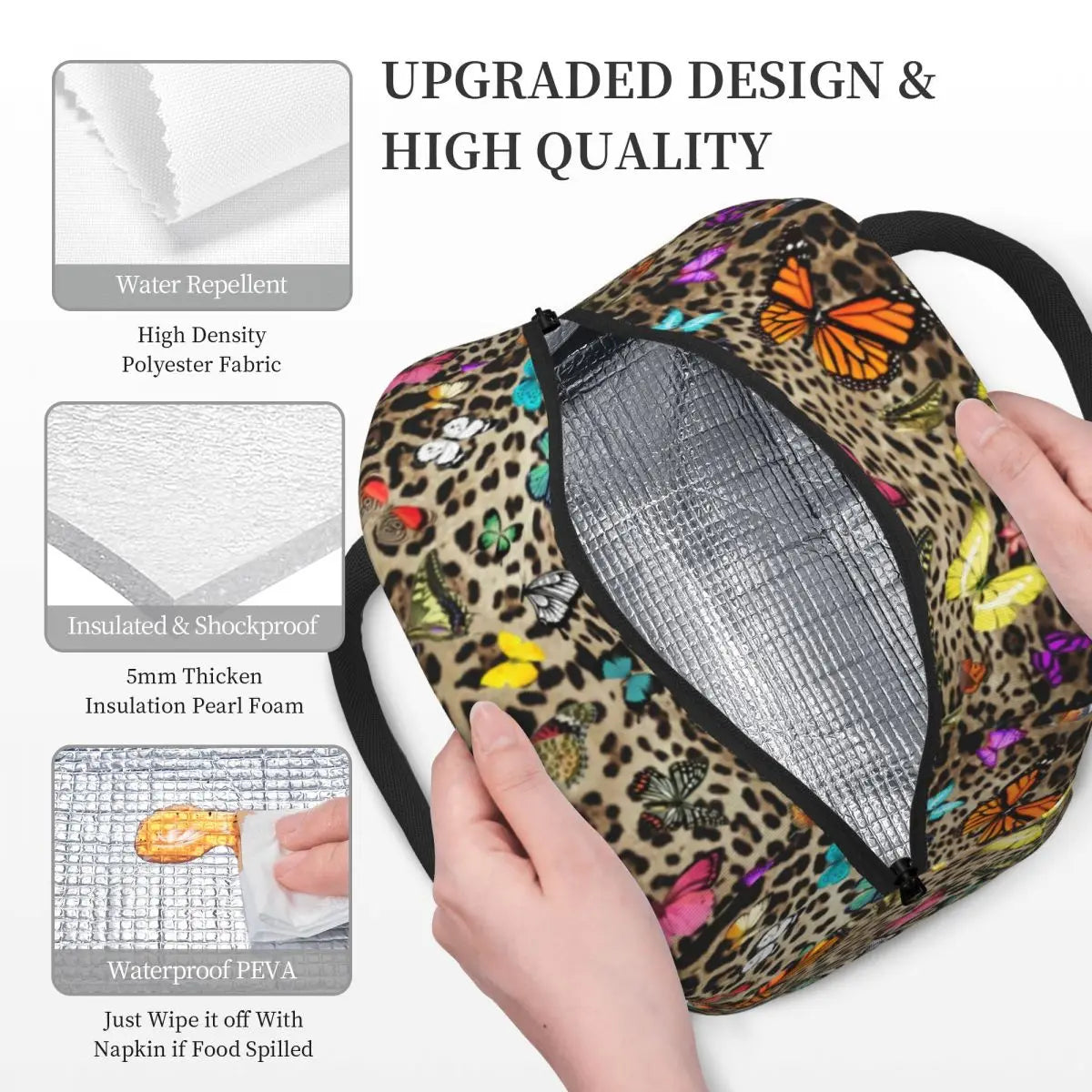Leopard Butterfly Lunch Bag Animal Print Butterflies Lunch Box School Tote
