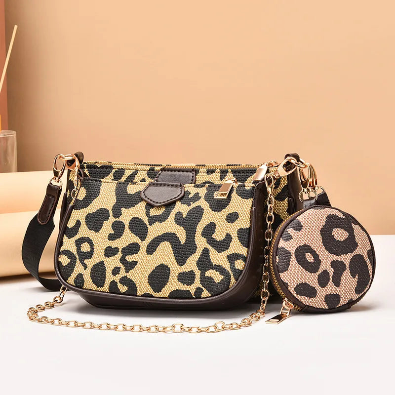 Leopard Chain Shoulder Bags For Women Leather Handbags Crossbody