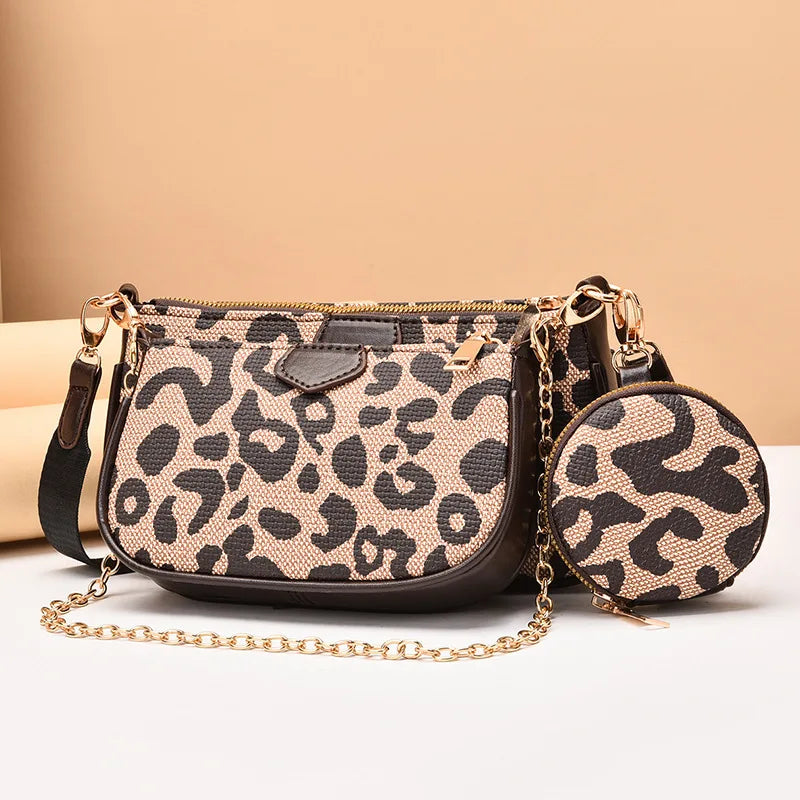 Leopard Chain Shoulder Bags For Women Leather Handbags Crossbody