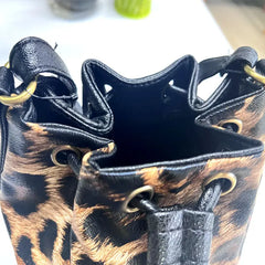 Leopard Leather Bucket Bag One Shoulder Women PU Messenger Bag