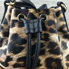 Leopard Leather Bucket Bag One Shoulder Women PU Messenger Bag