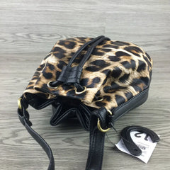 Leopard Leather Bucket Bag One Shoulder Women PU Messenger Bag