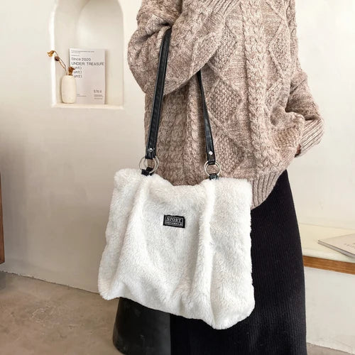 Leopard Pattern Plush Shoulder Bag Winter Purse Handbags Messenger Bags