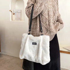 Leopard Pattern Plush Shoulder Bag Winter Purse Handbags Messenger Bags