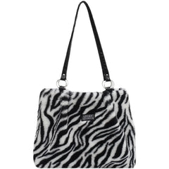 Leopard Pattern Plush Shoulder Bag Winter Purse Handbags Messenger Bags