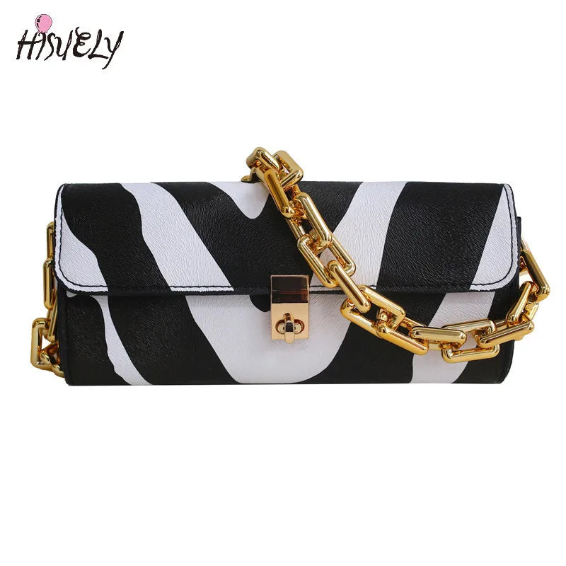 Leopard Pattern Thick Chain Shoulder Bag Handbag Purse Women's Hand Bag