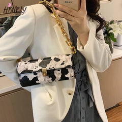 Leopard Pattern Thick Chain Shoulder Bag Handbag Purse Women's Hand Bag