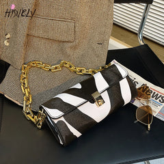 Leopard Pattern Thick Chain Shoulder Bag Handbag Purse Women's Hand Bag