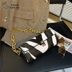 Leopard Pattern Thick Chain Shoulder Bag Handbag Purse Women's Hand Bag