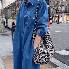 Leopard Pattern Women Canvas Shoulder Messenger Bags Large Capacity Tote Handbag