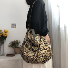 Leopard Pattern Women Canvas Shoulder Messenger Bags Large Capacity Tote Handbag