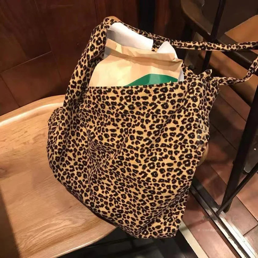 Leopard Pattern Women Canvas Shoulder Messenger Bags Large Capacity Tote Handbag