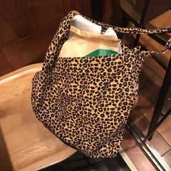 Leopard Pattern Women Canvas Shoulder Messenger Bags Large Capacity Tote Handbag