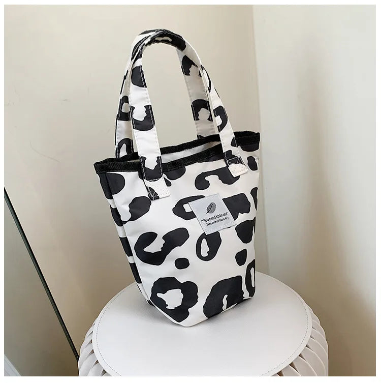 Leopard Pattern Women's Canvas Bucket Bag Pink Tote Clutch Purse Shoulder Bags