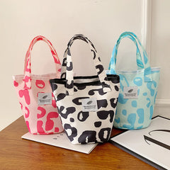 Leopard Pattern Women's Canvas Bucket Bag Pink Tote Clutch Purse Shoulder Bags