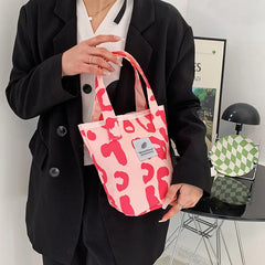 Leopard Pattern Women's Canvas Bucket Bag Pink Tote Clutch Purse Shoulder Bags