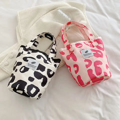 Leopard Pattern Women's Canvas Bucket Bag Pink Tote Clutch Purse Shoulder Bags
