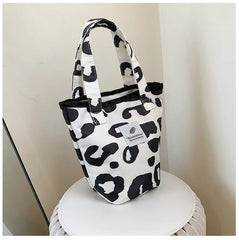 Leopard Pattern Women's Canvas Bucket Bag Pink Tote Clutch Purse Shoulder Bags