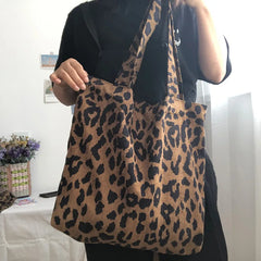 Leopard Pattern Women's Handbags Vest Bag Corduroy Girls Student Large Shoulder