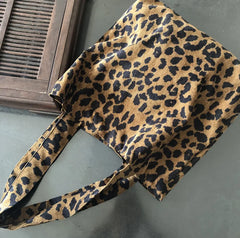 Leopard Pattern Women's Handbags Vest Bag Corduroy Girls Student Large Shoulder