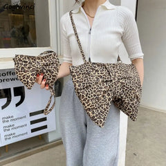 Leopard Pleated Canvas Bag Shoulder Bags Women Satchel Tote Bag