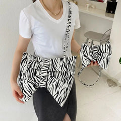 Leopard Pleated Canvas Bag Shoulder Bags Women Satchel Tote Bag