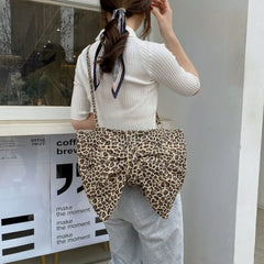 Leopard Pleated Canvas Bag Shoulder Bags Women Satchel Tote Bag