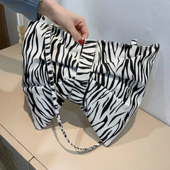 Leopard Pleated Canvas Bag Shoulder Bags Women Satchel Tote Bag