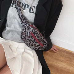 Leopard Print Chest Bag For Women Belt Phone Pouch Casual Canvas Waist Bag