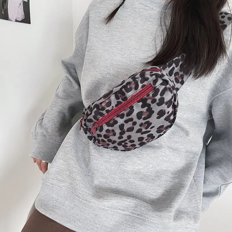 Leopard Print Chest Bag For Women Belt Phone Pouch Casual Canvas Waist Bag